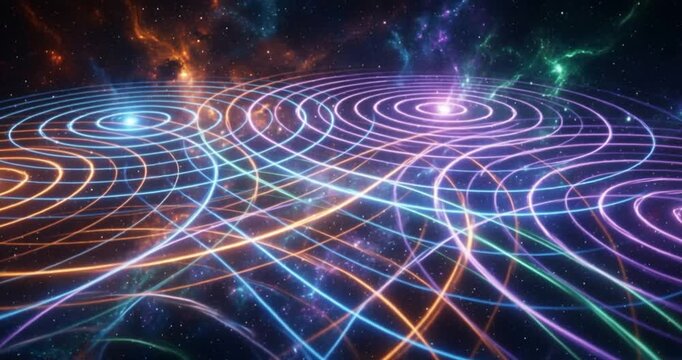 Abstract digital artwork of interwoven light patterns