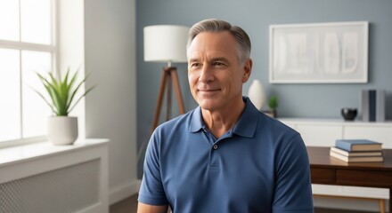 Fototapeta premium Portrait of a Mature Man in a Modern Living Room.