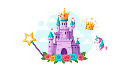 Colorful illustration of fantasy castle. © muse