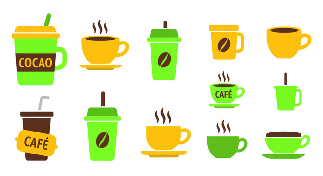 Colorful coffee cups and mugs.
