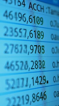 Close up of digital screen displaying financial numerical data.