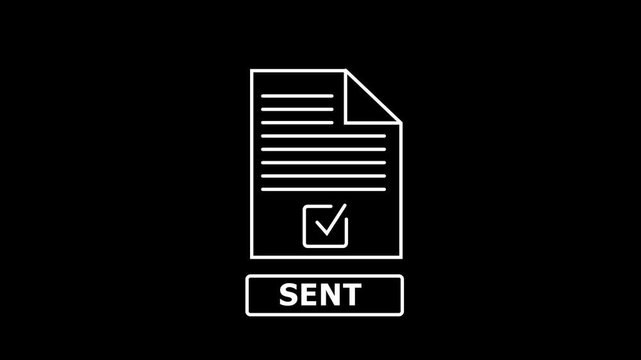 Send button with document and checkmark on black background.Check mark icon.4k Animation video on Black Background