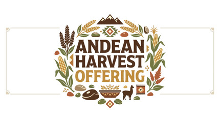 Andean Harvest Offering: Mountains, Corn, Wheat, Llama, And Traditional Patterns © Arsen Wijaya