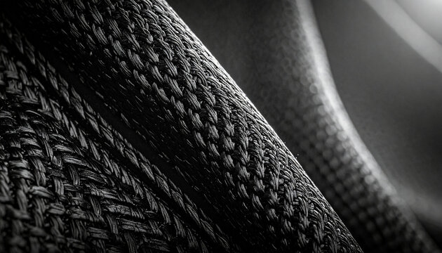 Abstract Texture Study: A close-up, high-contrast monochrome study of woven fabric, highlighting the intricate texture and patterns of interlaced fibers.
