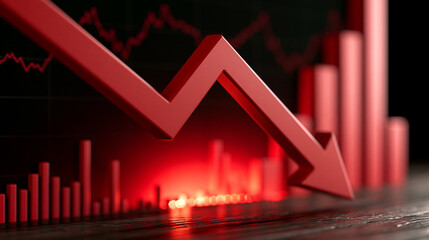 Naklejka premium Declining Market Chart with Large Red Arrow and Glowing Crisis Data