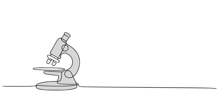 Microscope Line Drawing, Line drawing of a microscope on a table, symbolizing scientific study and research
