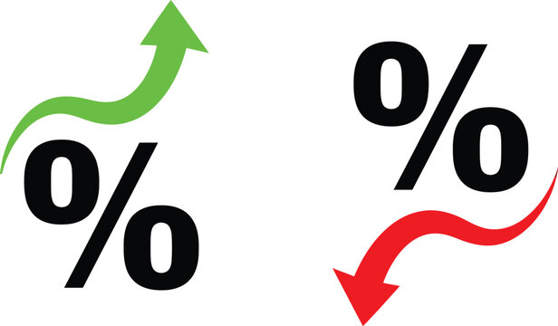 Percentage symbol with upward and downward arrows percentage increase decrease business statistic illustration calculation discount interest marketing analysis