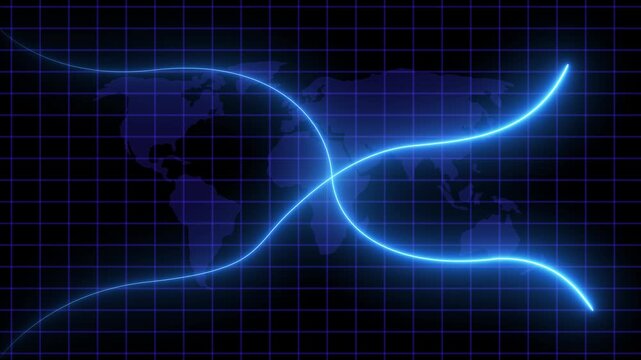 Global business growth neon glowing line and world map background animation. Business, economy, financial services Abstract concept of global economy, financial technology business marketing.