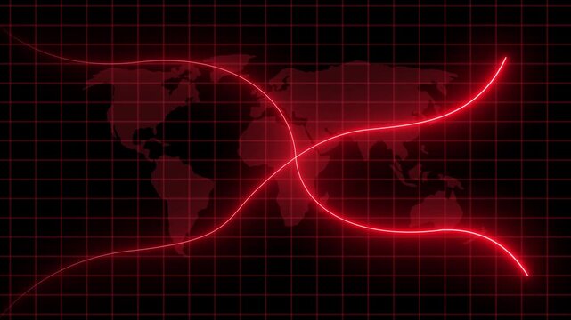Global business growth neon glowing line and world map background animation. Business, economy, financial services Abstract concept of global economy, financial technology business marketing.