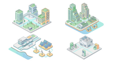 Fototapeta premium Smart City Isometric Core Featuring Connected Urban Infrastructure Arrangements and Futuristic Sustainable Technology Systems Representing Modern Smart City Concept