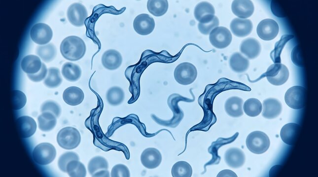 Trypanosoma brucei parasites in a blood smear