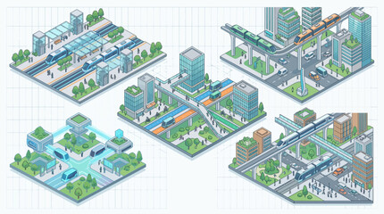 Fototapeta premium Smart Public Transportation Hub Featuring Connected Urban Mobility Arrangements and Futuristic Transit Infrastructure Systems Representing Modern Smart City Concept