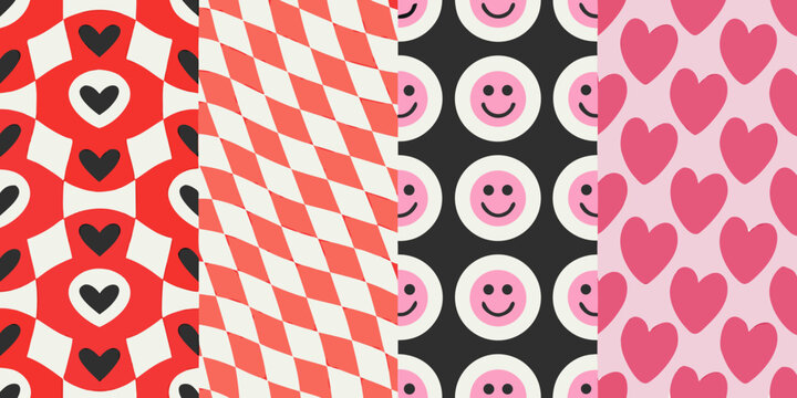 Heart and smiley face pattern colorful abstract geometric background