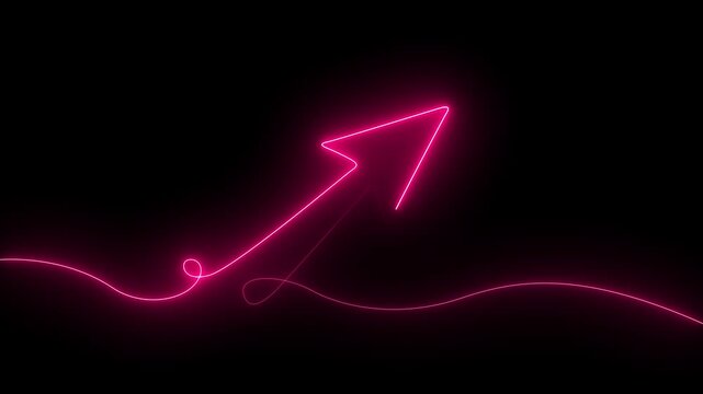 Business graph chart icon animation. Black background 4k video. Abstract growth graph, royal blue arrow moves upward, columns.