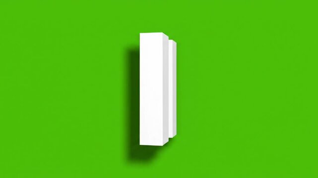 Simple white pause button made with block shapes on a bright green background.