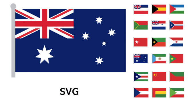 Australian flag and other national flags.