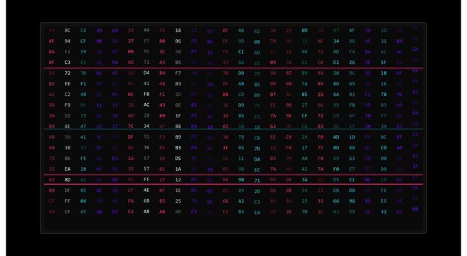Digital hexadecimal data stream background, with animation