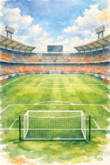 watercolor soccer field stadium background © James