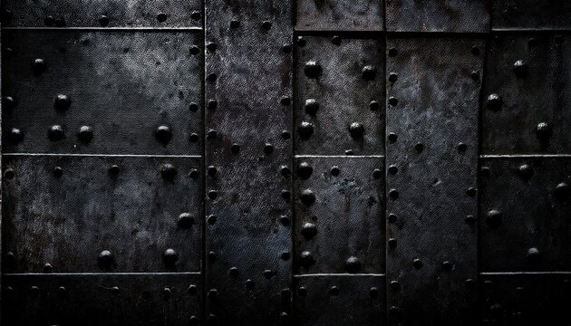 dark grunge black metal texture background featuring a rough vintage surface with industrial rivets and an old grey pattern design