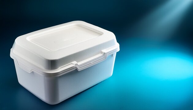 styrofoam cooler with lid and bright light with copy space on side