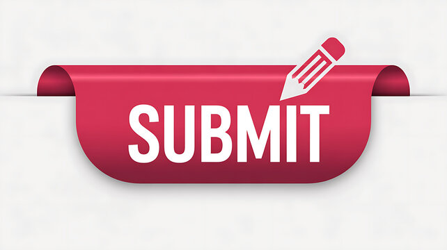 Red submit button with pencil icon on white background image photo