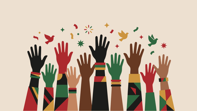 Celebrating Freedom Diverse Hands Unite in Joy for Juneteenth Commemoration and Cultural Awareness