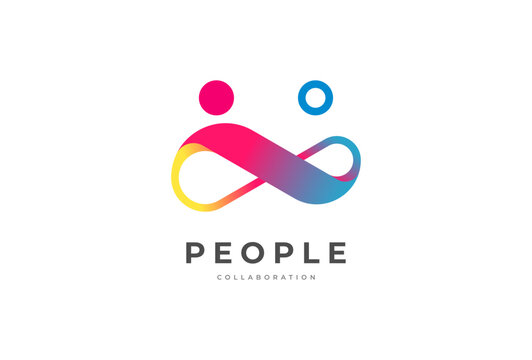 People logo design, People Group Forming Infinity symbol Logo with gradient full color, people logo design template design element, vector illustration