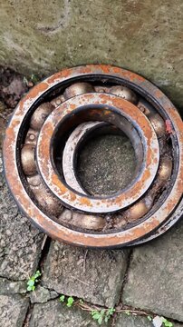 Damaged Ball Bearings Used for Engineering Education and Mechanical Training, Real Example of Bearing Seizure Caused by Corrosion and Lack of Lubrication