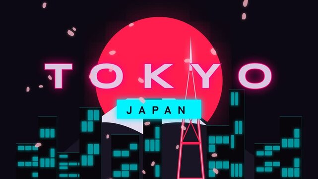 Tokyo Japan Flat Vector Animation with Fuji Mount and Sakura