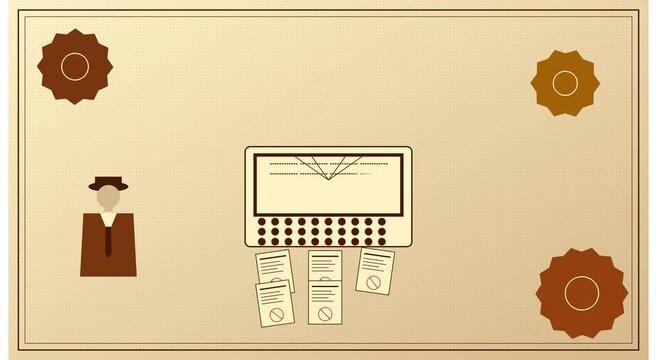 Retro office automation animation: typewriter animation