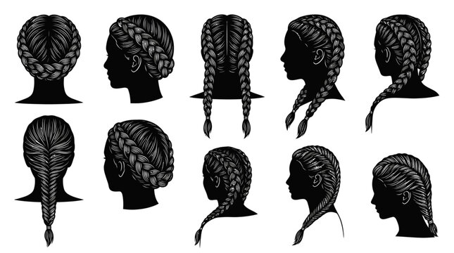 Braided Hairstyles Vector Icon Set