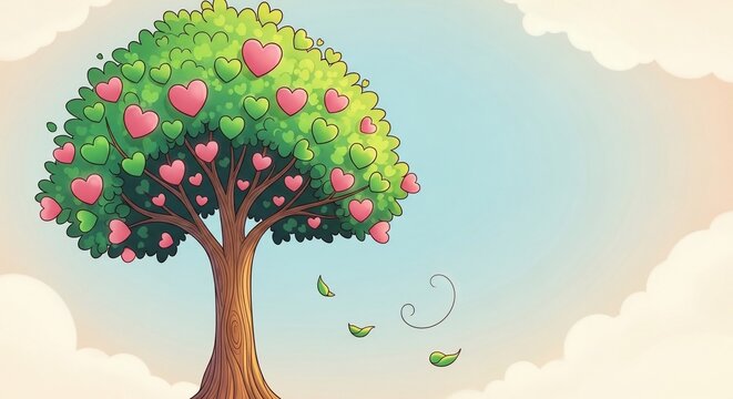 Cartoon tree with hearts