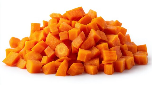 Freshly cut carrots on white background. Artificial intelligence image