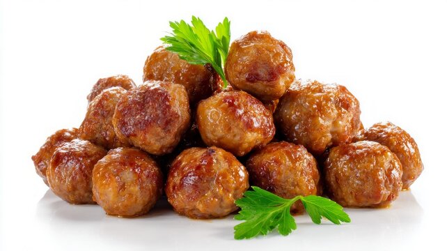 Pyramid of meatballs on white background. Artificial intelligence image