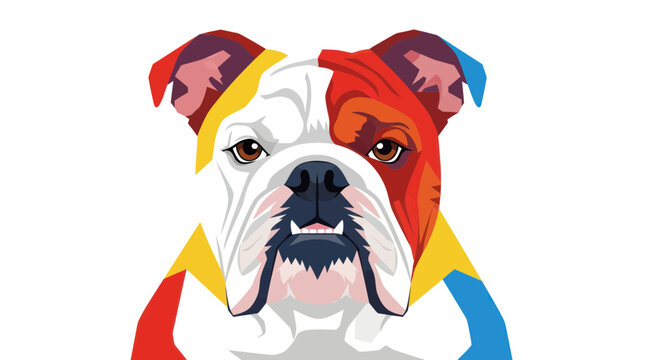 Colorful Bulldog Face Illustration Closeup.