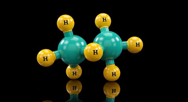 Molecular structure of ethane molecule with hydrogen atoms and carbon atoms.