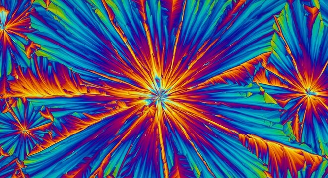Vibrant Abstract Crystal Formation with Radial Starburst Pattern.