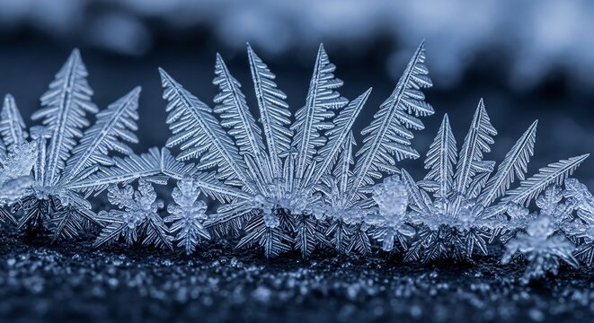 Macro Photograph of Delicate Frost Crystals Forming on a Surface.