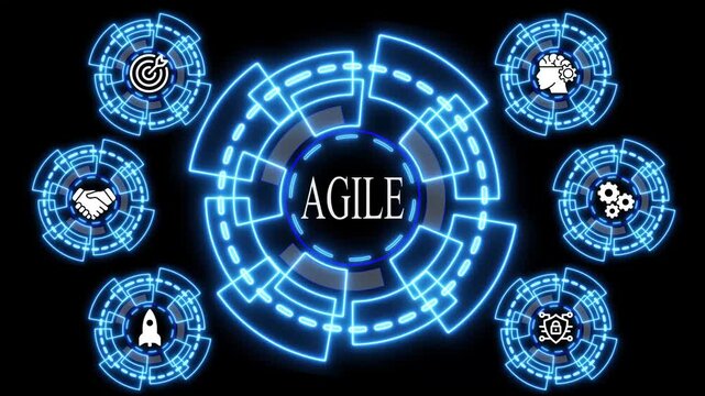 Agile methodology concept: digital hud interface with business