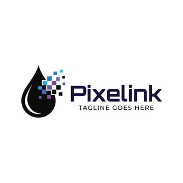 Digital drop with pixelated elements and PIXELINK branding Logo Design