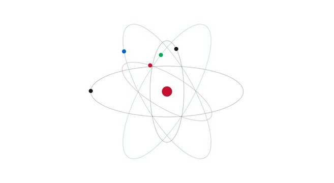 Animated atom model with orbiting electrons science animation