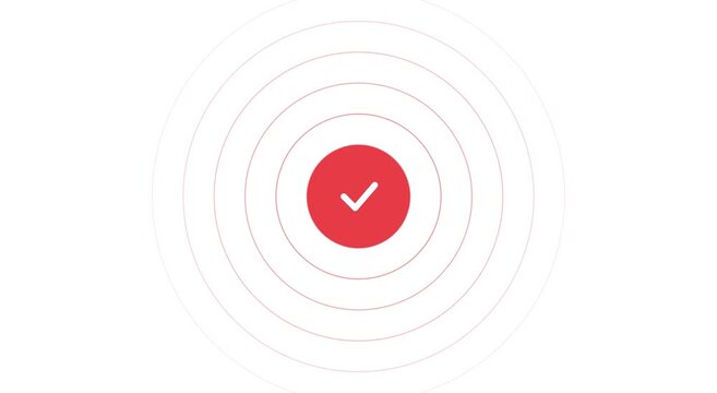 Animated red checkmark with expanding pulse circles animation