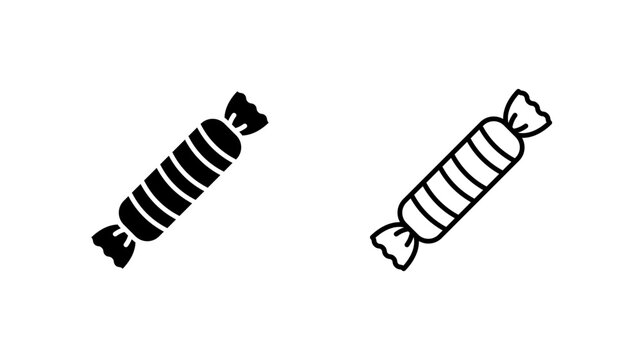 Wrapped Long Striped Candy Glyph and Line Icon