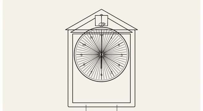 Minimalist cuckoo clock animation with rotating clock animation