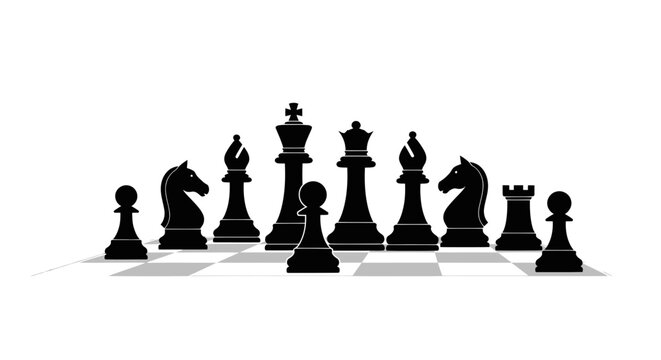Black chess pieces on a board.