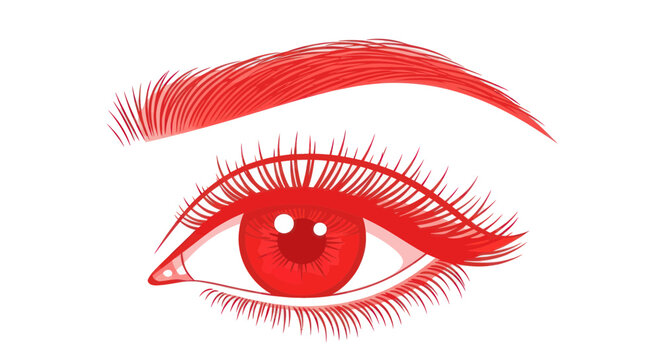 Red eye with long eyelashes and eyebrow.