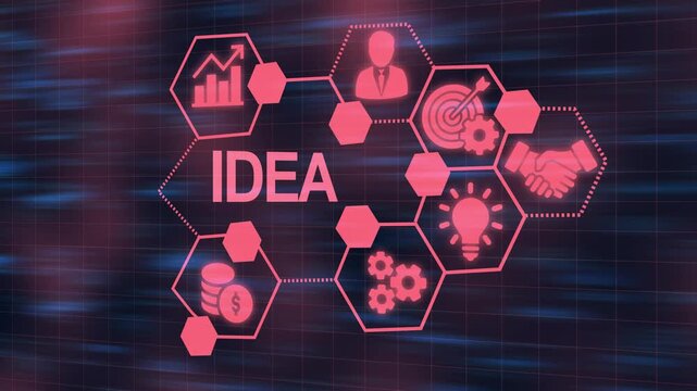Business innovation concept: hexagonal infographic with idea and strategy