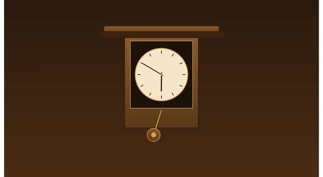 Vintage pendulum wall clock ticking time animation