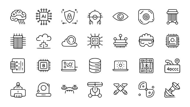 Collection of 25 line style technology and ai icons