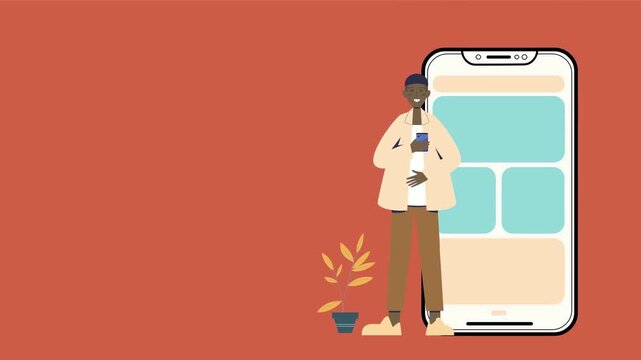 Man Using Mobile App with Phone Interface